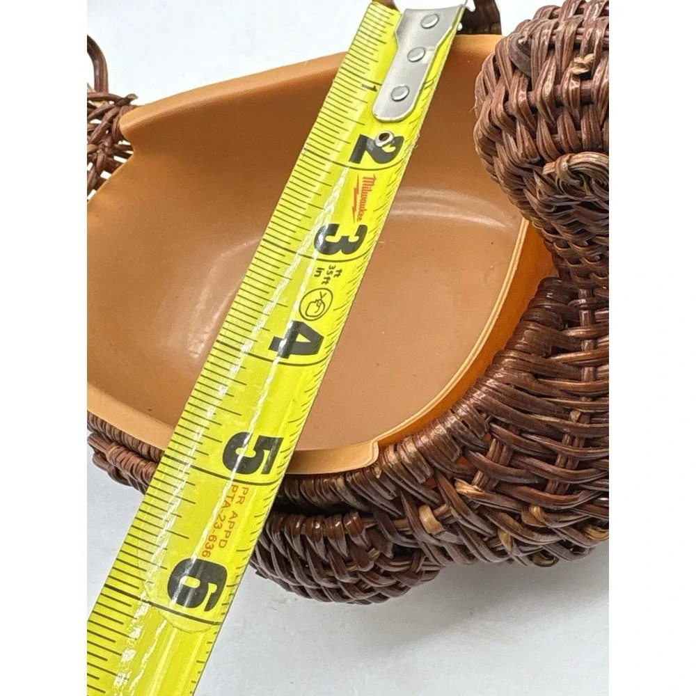 Vintage Woven Wicker Turkey Basket With Plastic Liner Bird Bread Basket